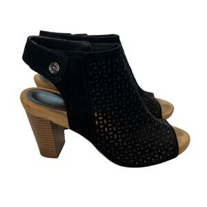 Giani Bernini Black suede cutout pattern chunky heal Bootie women 8.5M